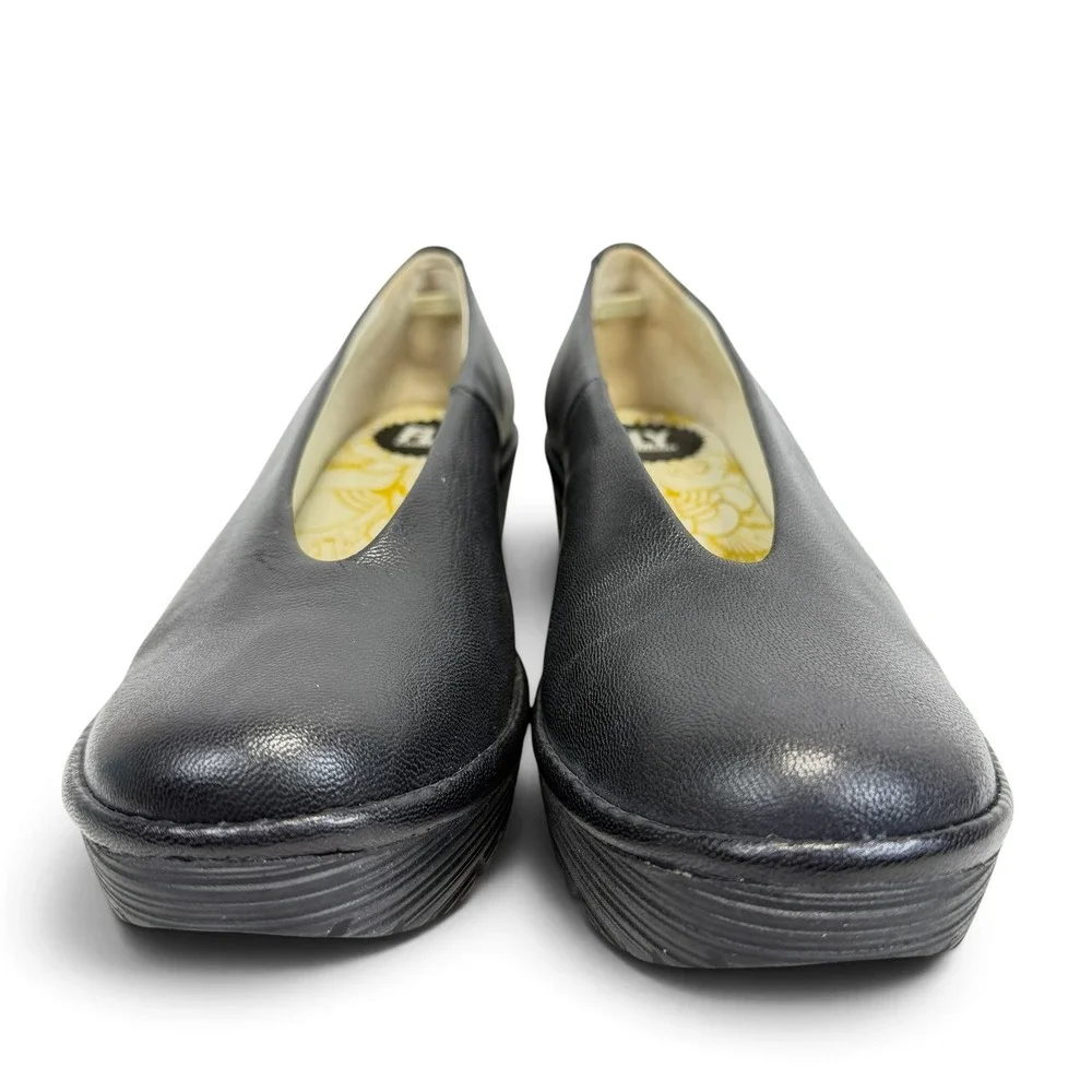 Fly London Yaz Black Leather Wedge Pumps Platform Shoes 500025149 EU 40 New